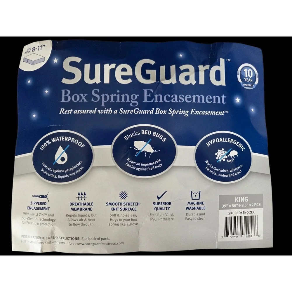 King (17-20 in. Deep) SureGuard Mattress Encasement - 100% Waterproof, Bed